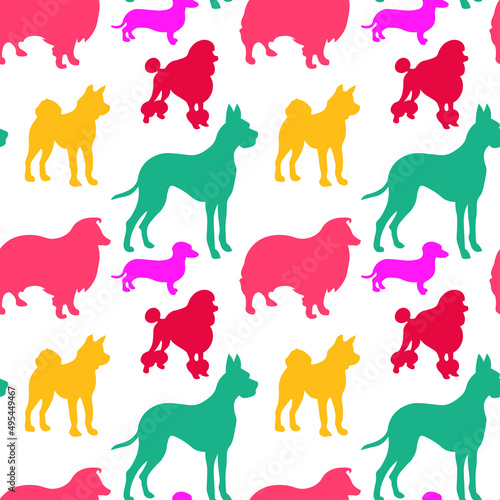 Doggie seamless pattern. Endless vector illustration with different breeds of dogs. Bright background for wallpaper  wrapping paper  surface design EPS