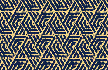Wandcirkels Blauw goud patronen Geometrisch lijnenraster goud blauw  © ELENA