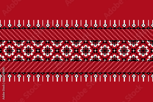 Vector illustration of Ukrainian folk seamless pattern ornament. Ethnic ornament. Border element. Traditional Ukrainian, Belarusian folk art knitted embroidery pattern - Vyshyvanka
