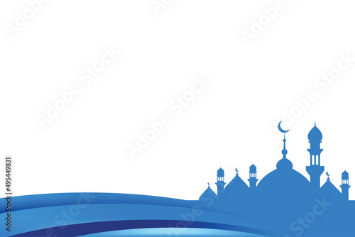 simple blue islamic background with mosque and copy space for text