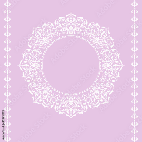 Decorative frame Elegant vector element for design in Eastern style, place for text. Floral pink and white border. Lace illustration for invitations and greeting cards