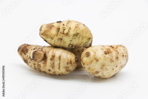 Taro or taro root or Arbi on white background,, it's have full on calcium and iron