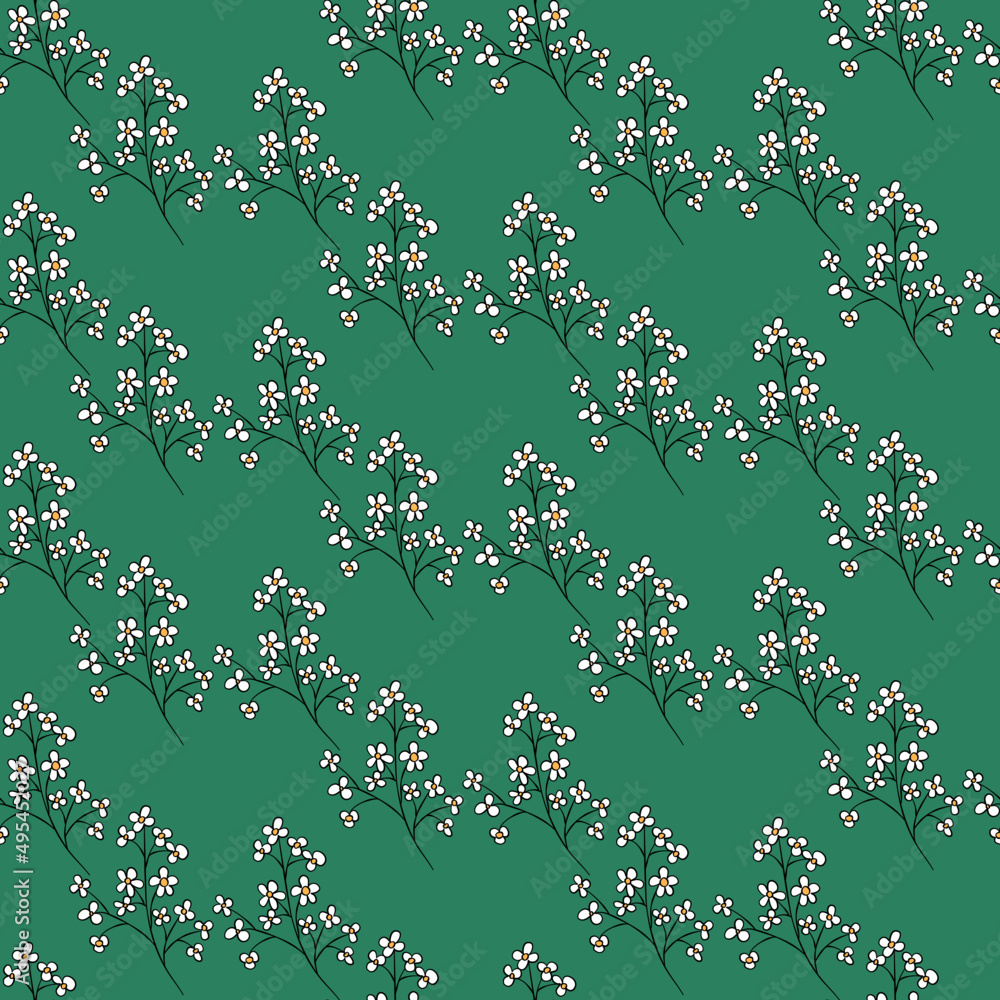 Vector seamless half-drop pattern, with flowers Vector seamless half-drop pattern, with flowers