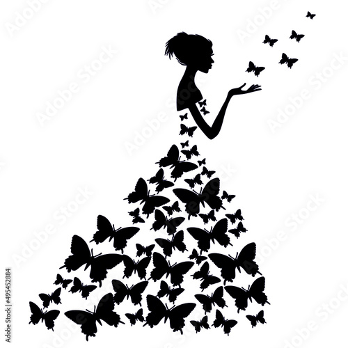 Canvas Print Beautiful girl in a dress with butterflies