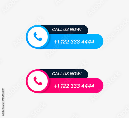 call us now button, contact us label banner with mobile phone icon