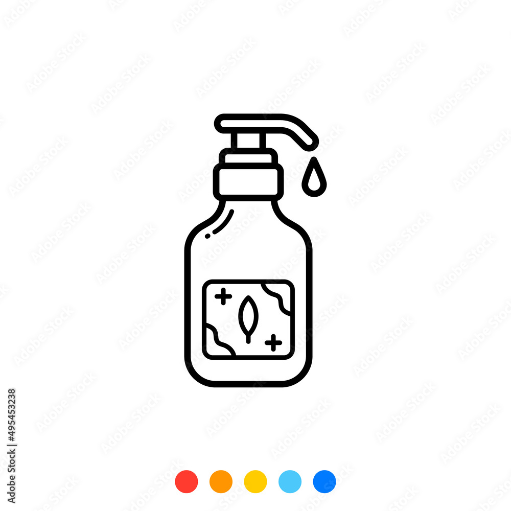 Alcohol gel bottle for washing hands, Icon, Vector and Illustration.