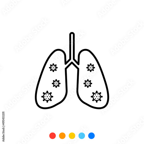 Lungs infected by virus flat design element, Icon, Vector and Illustration.