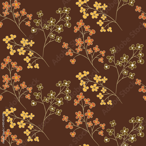 Vector seamless half-drop pattern, with  flowers