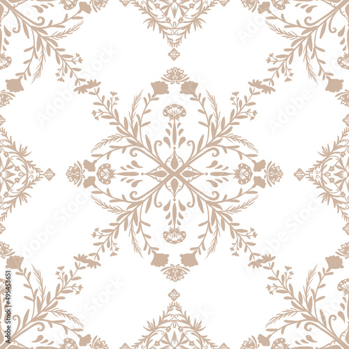 Fototapeta Naklejka Na Ścianę i Meble -  Timeless Garden seamless repeat pattern collection features calm, subtle and tranquil colour and scene of the oriental garden would make the designs perfect for your living space.