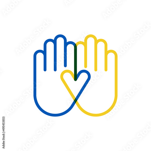 Peace for Ukraine. Outline icon human hand. Concept of love, cooperation, solidarity. Vector illustration, flat design