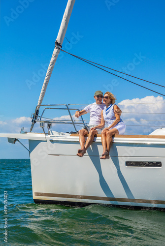 Healthy vacation for senior couple on luxury yacht