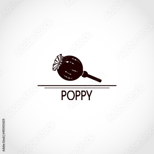 Poppy. Capsule, latex. Black and white logo.