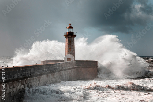 felgueiras lighthouse in porto with ocean waves