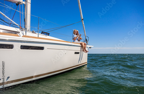 Senior American male and female on luxury yacht
