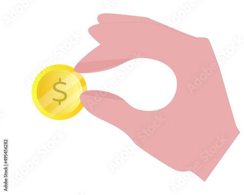 Pick up coin with hand. Fingers picking a money . Vector illustration 