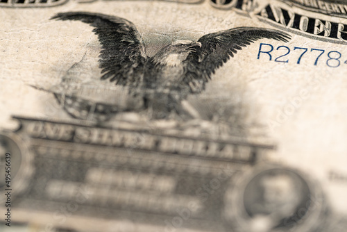 Closeup of Black Eagle on historic 1 US Dollar banknote.