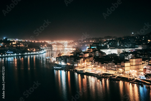 panorama of ribeira in porto at night