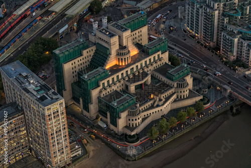 Aerial London UK Government Building MI6 River Thames © Spotmatik