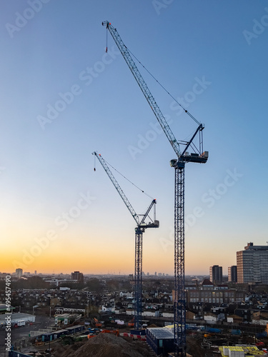 Cranes on a construction site in London