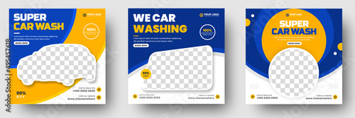 Car Washing Service Social Media Post banner design. Car Washing Social Media Post banner Template set, car wash social media banner design template. Car Washing marketing post banner design.