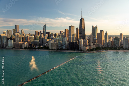Aerial Chicago view of Waterfront Skyscrapers Lake Michigan photo