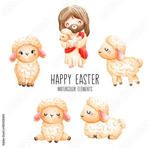 Watercolor Happy Easter, Vector illustration