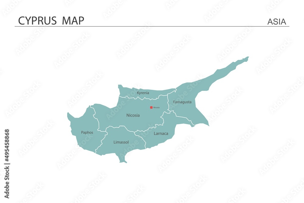 Cyprus map vector illustration on white background. Map have all province and mark the capital city of Cambodia.