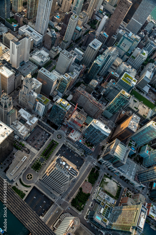 Fototapeta premium Aerial Chicago overhead view City front Plaza North America