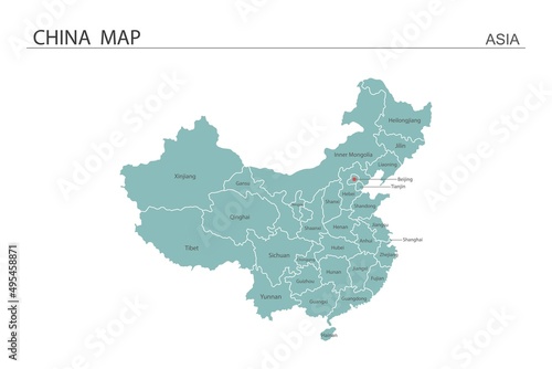 China map vector illustration on white background. Map have all province and mark the capital city of China.
