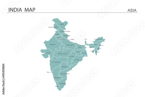 India map vector illustration on white background. Map have all province and mark the capital city of India.