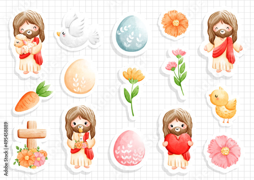 Happy Easter sticker, vector illustration
