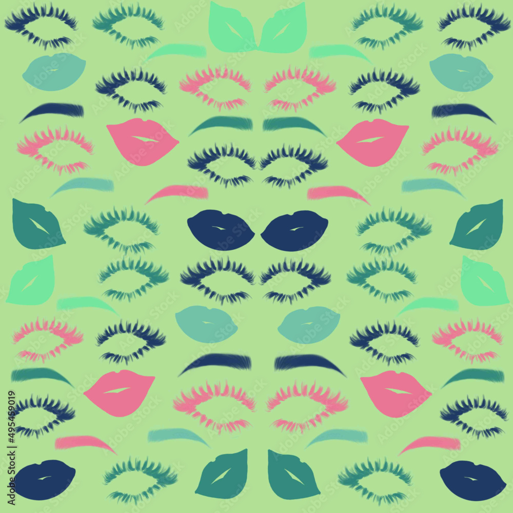 Naklejka premium beauty sphere,facial care,beauty studio,eyebrow and eyelash pattern,eyelash extensions,lips,painted lips,lipstick on the lips,eyebrow painting,eyebrows,eyelashes,eyebrow and eyelash master,eyelash typ