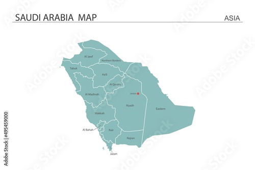 Saudi Arabia map vector illustration on white background. Map have all province and mark the capital city of Saudi Arabia.