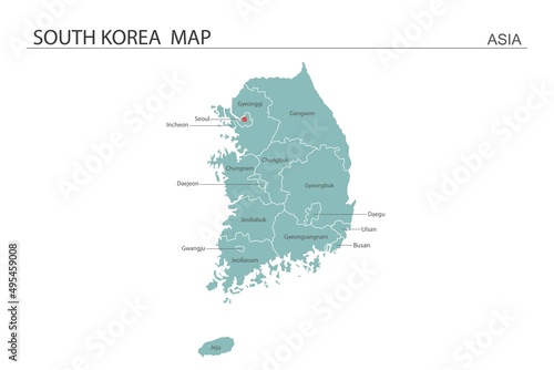 South Korea map vector illustration on white background. Map have all province and mark the capital city of South Korea.