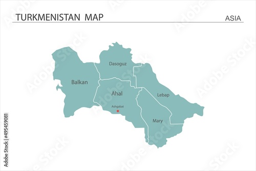 Turkmenistan map vector illustration on white background. Map have all province and mark the capital city of Turkmenistan.