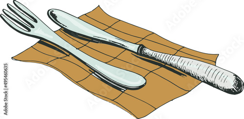 Cutlery Fork and Knife Hand Drawn Illustration