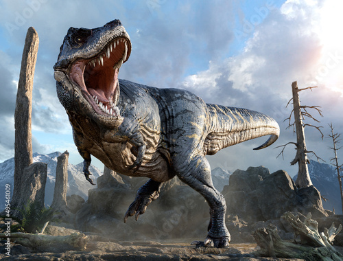 Fotografiet Tyrannosaurus from the Cretaceous era 3D illustration