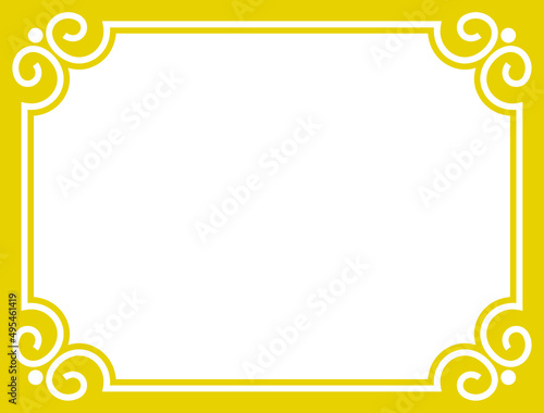 Yellow gold vintage vector shabby chic background with elegant thin border frame. Boho style poster, banner, label or package design