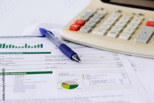 electricity bill on a table. Household accountin photo