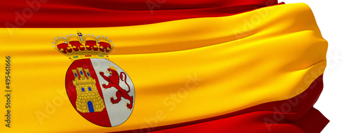 spanish flag waving on white background - close up - 3D rendering
