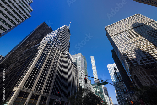 Rows of high-rise office buildings stand along Park Avenue in Midtown Manhattan on October 21, 2021 on New York City NY USA.