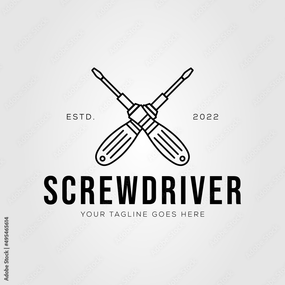 minimalist screwdriver electronic tool logo vector illustration design