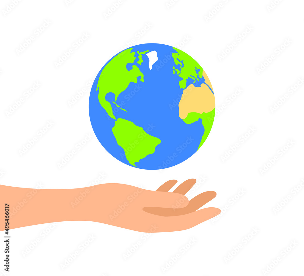 Hand holding planet Earth isolated on white background. Earth day concept Hand holding planet Earth isolated on white background. Earth day concept