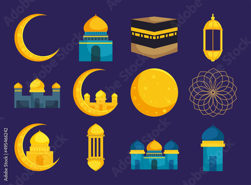 isra miraj icon set