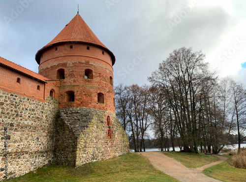 Trakai castle or Traku pilis in the winter time. Trakai village, Lithuania.