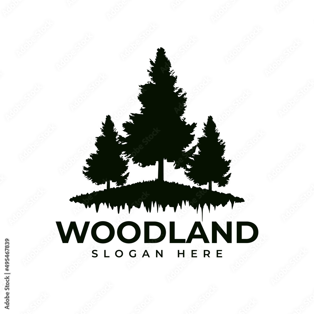 Pine Cedar Conifer Coniferous Evergreen Fir Larch Cypress Hemlock Tress Forest for Camp Outdoor Adventure Logo Design Vector