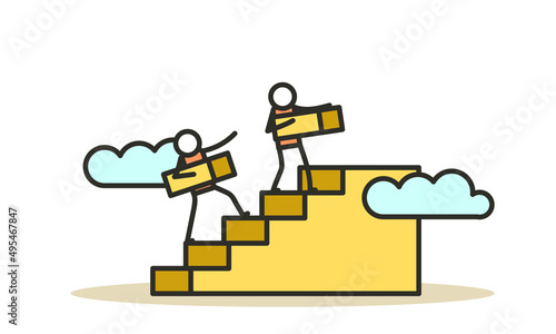 Business growth vector concept illustration. Man and woman mission ambition success finance profit. Progress direction leadership background. Teamwork increase upward career challenge. Solution grow