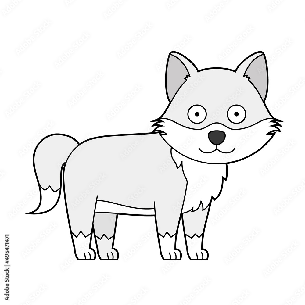Cute cartoon vector illustration of an arctic wolf