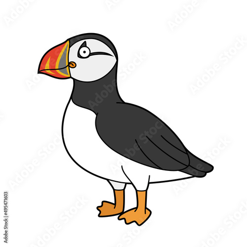 Cute cartoon vector illustration of a puffin