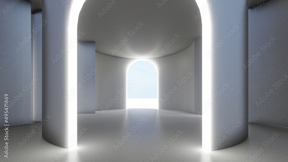 Fototapeta premium Interior background light arched openings in empty room 3d rendering